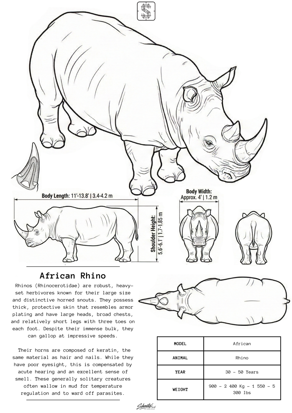 African Rhino - Premium Metal Art Print