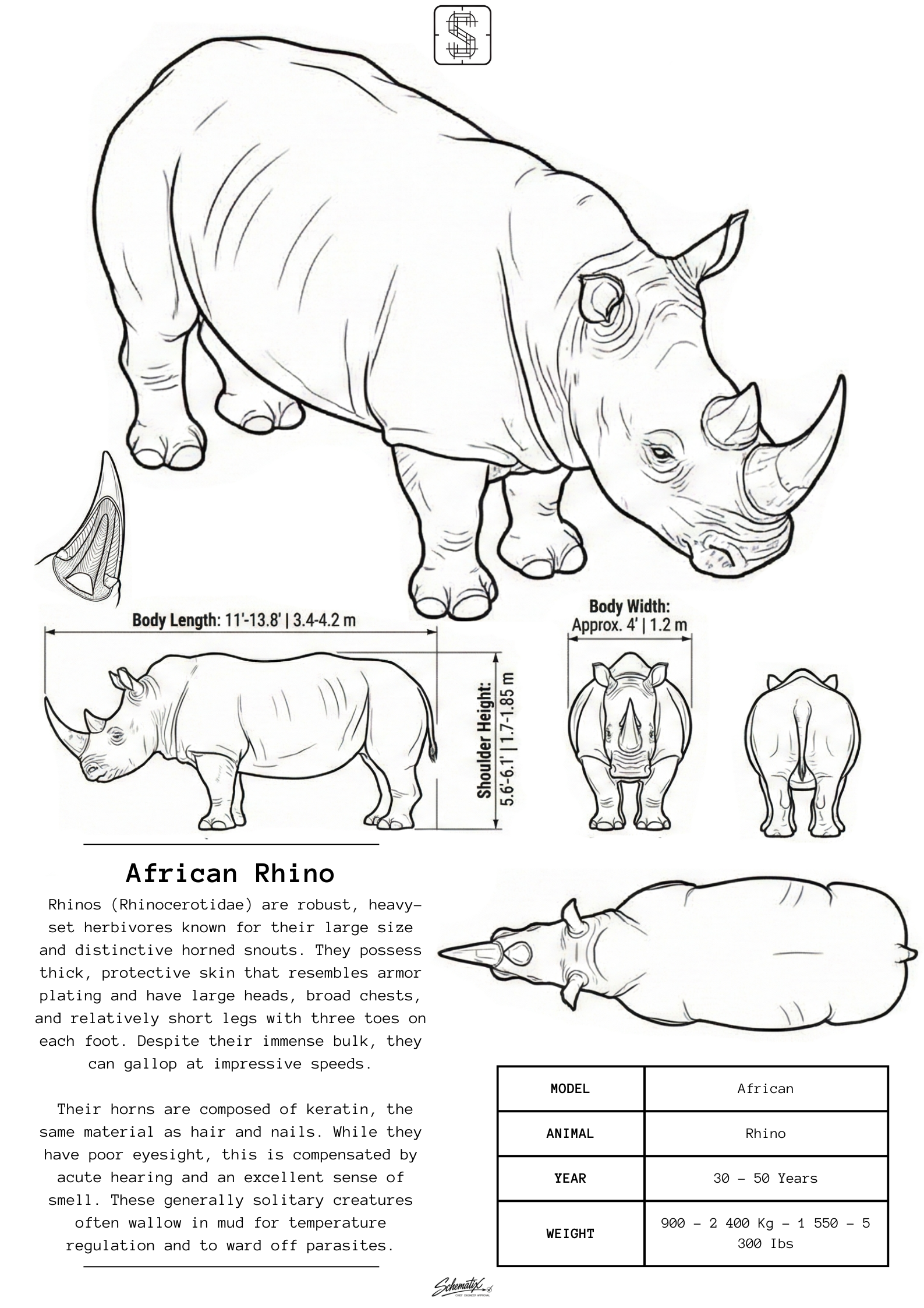 African Rhino - Premium Metal Art Print