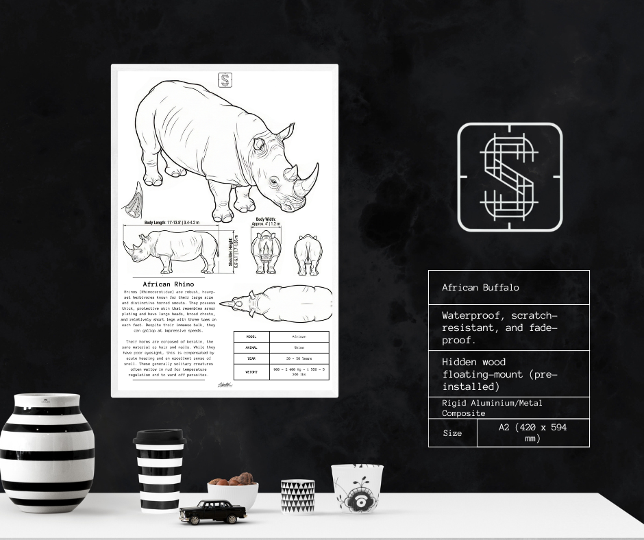 African Rhino - Premium Metal Art Print