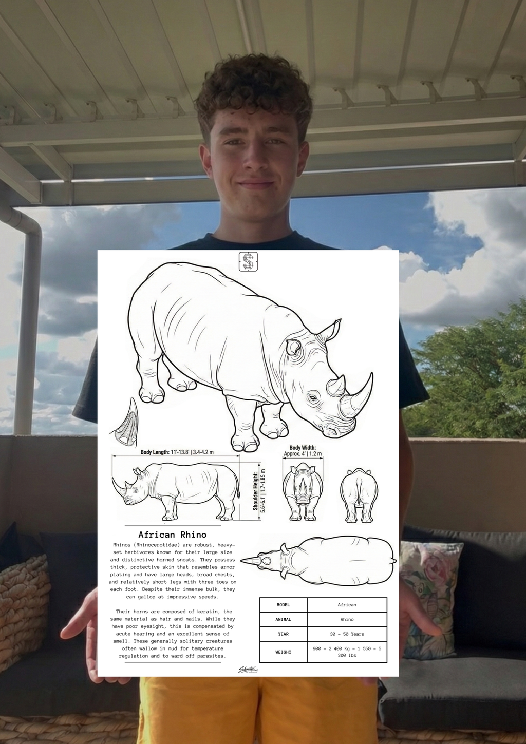 African Rhino - Premium Metal Art Print